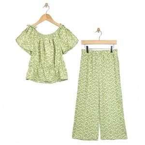 NEW HEART AND ARROW girls' flutter sleeve floral pant set in green